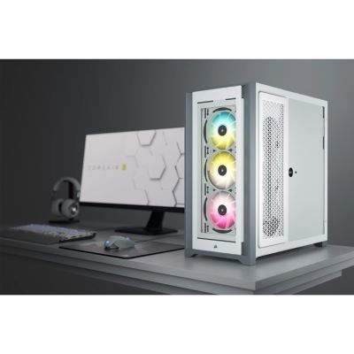 16. Corsair iCUE 5000X RGB Mid-Tower ATX Gehäuse mit Seitenwand aus gehärtetem Glas, Weiß (CC-9011213-WW)