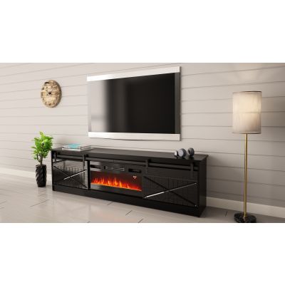4. GRANERO TV-Schrank + Kamin 200x56,7x35 Schwarz/Schwarz-Kombination