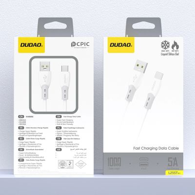2. Dudao L25ST 5 A USB-A-auf-USB-C-Kabel mit weichem Silikongeflecht, 1 m – Weiß