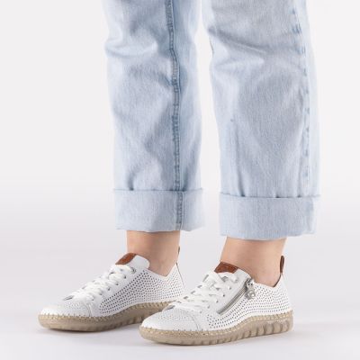 6. Weiße Damen-Lederschuhe mit Lochmuster Rieker N2405-80