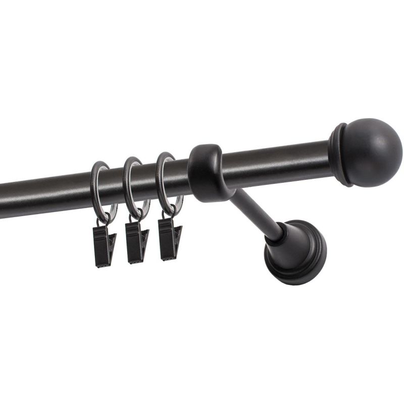 Einzelne Gardinenstange Ø 19 mm, schwarz, 480 cm, MAX-Knauf, mit Ringen, KOWALSKI