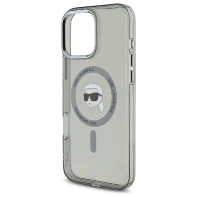 6. Karl Lagerfeld IML Metall-MagSafe-Hülle mit Karl-Kopf für iPhone 16 Pro Max – Schwarz