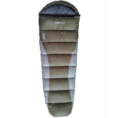 2. TRIP GRÜN-GRAUER TOURISTEN-SCHLAFSACK MIT KOMPRESSIONSFÖRMIGER PACKUNG 210X80X50CM ENERO CAMP