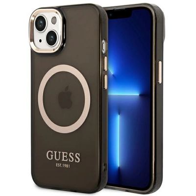 Guess GUHMP14MHTCMK iPhone 14 Plus 6,7" schwarz/schwarzes Hartschalenetui Gold Outline Translucent MagSafe
