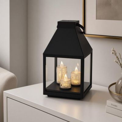 3. LED-Laterne 25 cm, 3 Kerzen, Saska Geschenk & Dekoration