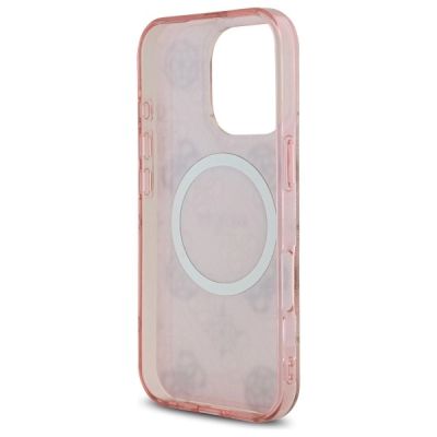 7. Guess IML Pfingstrose auf 4G-Hintergrund MagSafe-Hülle für iPhone 16 Pro – Rosa