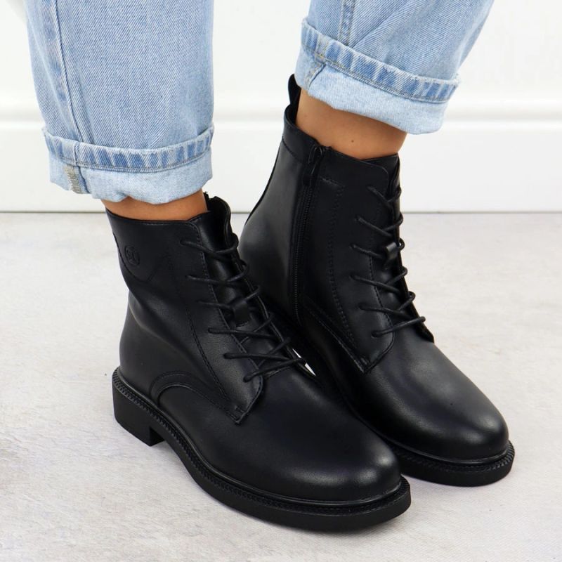 12. Gefütterte schwarze Damen-Lederboots im Worker-Stil Sergio Leone BT25172-S