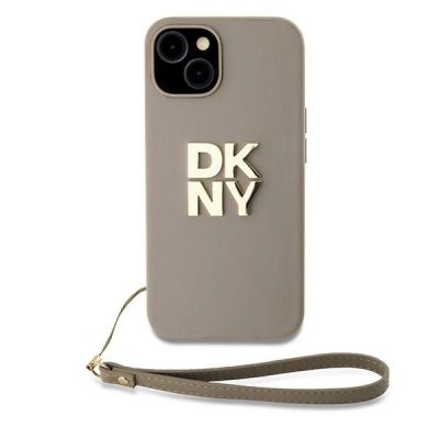 2. DKNY Wrist Strap Stock Logo Hülle für iPhone 15 Plus – Beige