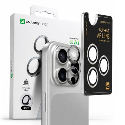 5. AmazingThing AR Aluminium 3-Linsen-Glas mit Kameralinsenrahmen für iPhone 16 Pro / 16 Pro Max - Grau