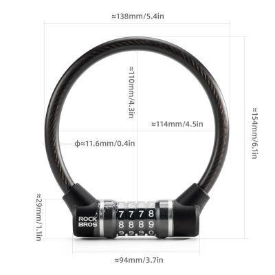 2. Rockbros 87639-4 Fahrradschloss mit Code und Stahlkabel – schwarz