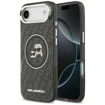 Karl Lagerfeld IML Glitter Karl & Choupette Heads Logo MagSafe Hülle für iPhone Air - Schwarz