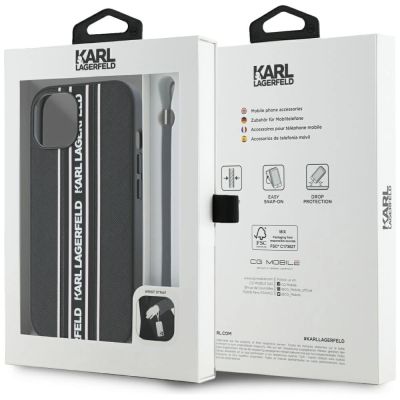 7. Karl Lagerfeld Saffiano Athleisure Stripes Cord iPhone 15 Hülle - Rosa
