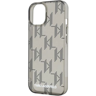 5. Karl Lagerfeld IML Mono KL Pattern & Cord Hülle für iPhone 15 / 14 / 13 – Schwarz