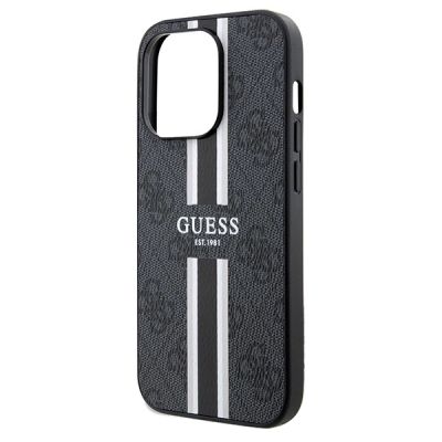 6. Guess 4G Printed Stripes MagSafe-Hülle für iPhone 15 Pro Max – Schwarz
