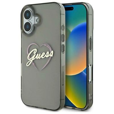 Guess IML Heart Hülle für iPhone 16 Plus – Schwarz