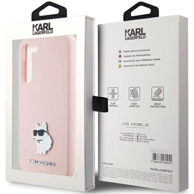 8. Karl Lagerfeld Choupette Metal Pin-Hülle aus Silikon für Samsung Galaxy S23+ – Rosa