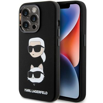 Karl Lagerfeld Silikon Karl&Choupette Head Hülle für iPhone 15 Pro Max – Schwarz