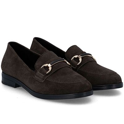10. Braune Damen-Loafer aus Wildleder, Modell Rieker 46262-25