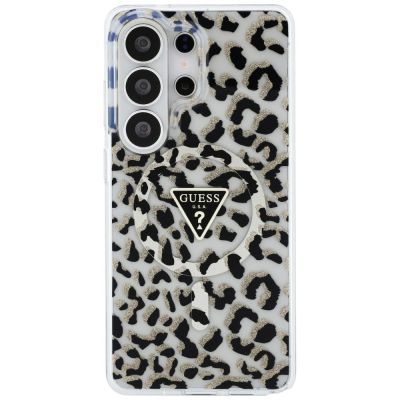 3. Guess IML Leopard Print Dreieckige MagSafe Hülle für Samsung Galaxy S26 Ultra - Schwarz