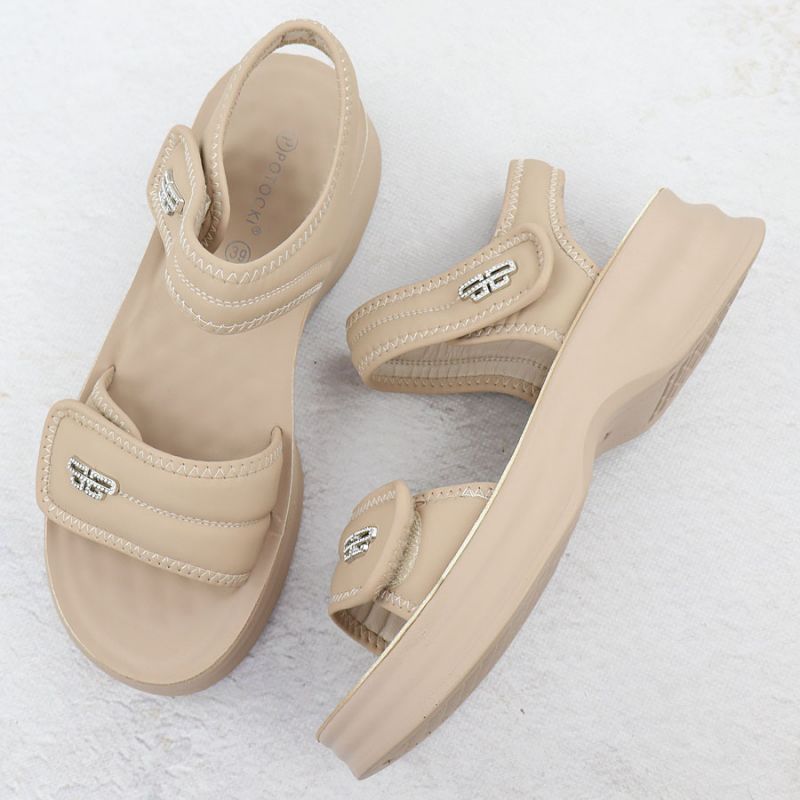 4. Damensandalen mit dicker Sohle und Klettverschluss, beige Potocki 105300