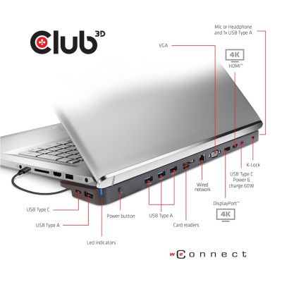 2. CLUB3D CSV-1564W100 USB 3.2 Gen 1 (3.1 Gen 1) Typ-C Dockingstation Schwarz