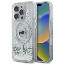 Karl Lagerfeld Liquid Glitter Karl Head Magsafe Hülle für iPhone 16 Pro – transparent