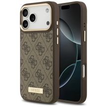 Guess 4G Logo Plate MagSafe Hülle für iPhone 17 Pro Max – Braun