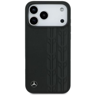 3. Mercedes Lederhülle mit Lorbeerblatt-Motiv und MagSafe-Design für iPhone 17 Pro Max – Schwarz