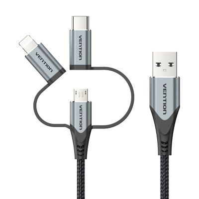 5. Vention USB-A 3-in-1 Micro-B USB-C Lightning-Kabel 1 m Grau