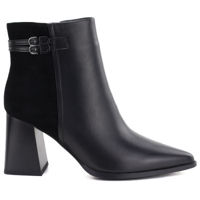 2. Schwarze Damen-Ankle-Boots aus Leder mit hohem Absatz, D&A S.Barski CR62-3477