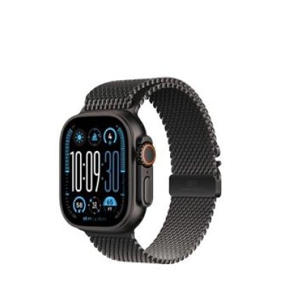 5. Apple Watch Ultra 2 GPS + Cellular 49 mm Titangehäuse mit schwarzem Titan-Milanese-Armband – Größe M