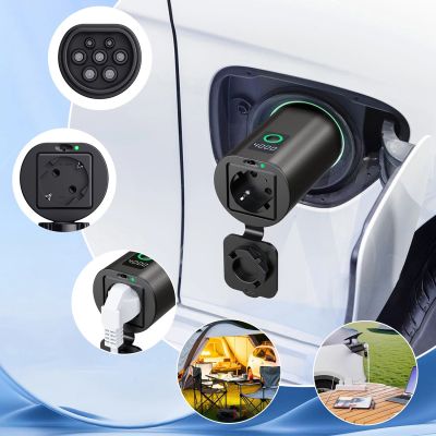 7. V2L Typ 2 Adapter – Schuko 3500 W mit Leistungsanzeige und Gehäuse – schwarz