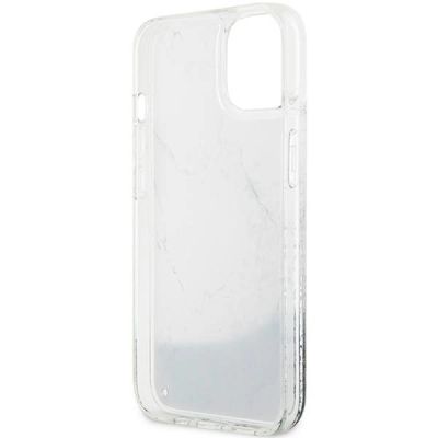7. Guess Liquid Glitter Marble Hülle für iPhone 14 – Weiß