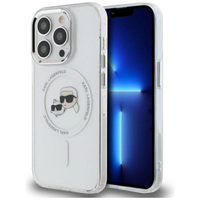 Karl Lagerfeld IML Metal Karl & Choupette Head MagSafe Hülle für iPhone 14 Pro – weiß