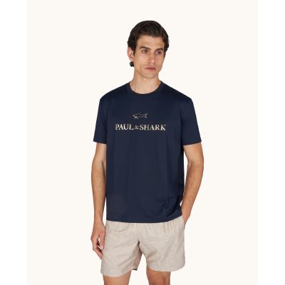 2. Paul&Shark Herren-T-Shirt aus Baumwolle, Marineblau und Gold, 99311007-50E – Klassischer Schnitt, Logo