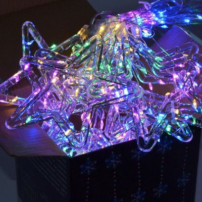 19. Weihnachtsbaumbeleuchtung, Lichtervorhang 200x200 cm, 415 LED-Sterne, mehrfarbig