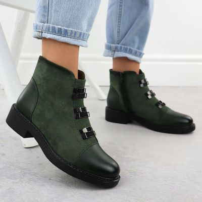 11. Damen-Wildlederimitat-Stiefeletten, gefüttert, grün M.Daszyński SA252-4