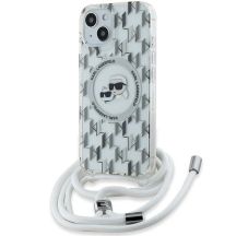 Karl Lagerfeld IML Crossbody Monogram Karl & Choupette Head MagSafe Hülle für iPhone 15 / 14 / 13 – Transparent