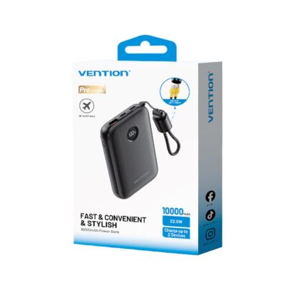 3. Vention Powerbank 10000mAh 2 x USB-C 1 x USB-A mit Display 22,5W schwarz