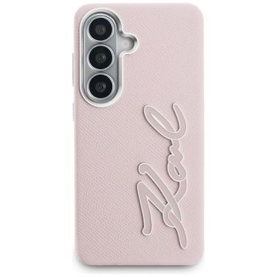 3. Karl Lagerfeld Schutzhülle mit genarbtem Logo aus Metallharz für Samsung Galaxy S26 – Pink