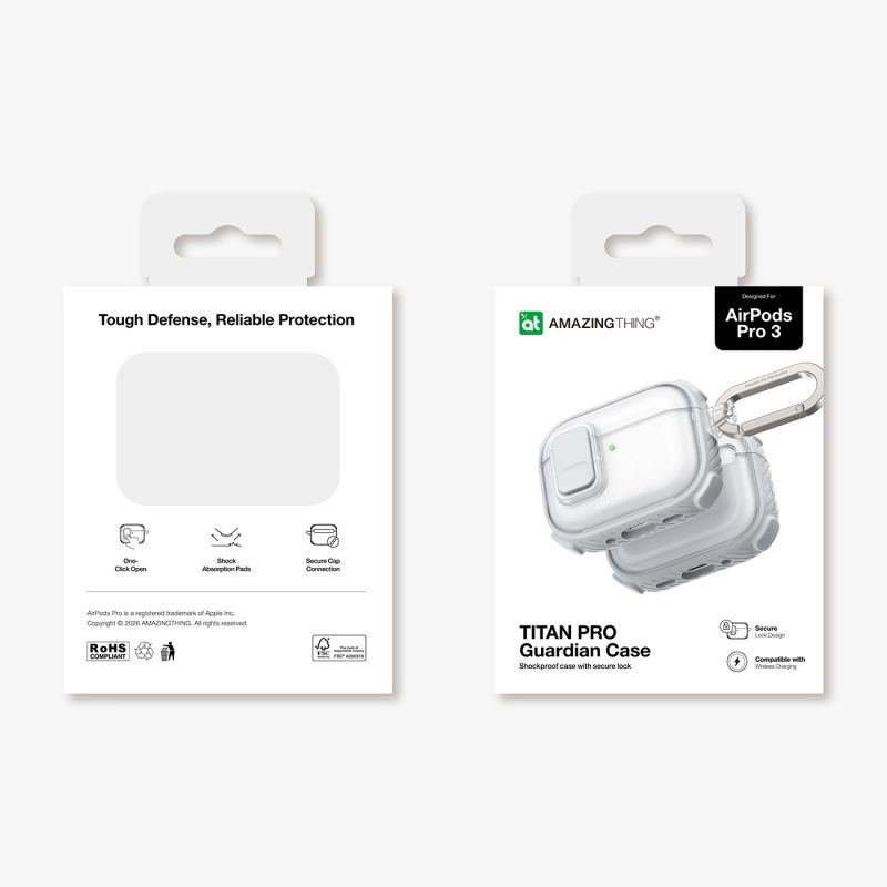 16. AmazingThing Titan Pro Mag Hülle, transparent, für AirPods Pro 3 – Weiß