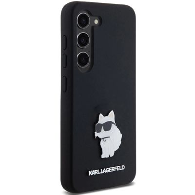 4. Karl Lagerfeld Silikon Choupette Metal Pin Hülle für Samsung Galaxy S23 – Schwarz