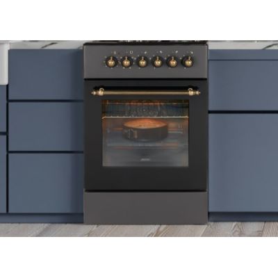 2. Gas-Elektro-Herd MPM-56-KRM-13 50 cm Schwarz Retro, Konvektion