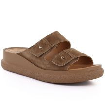 Damen-Keilsandalen aus braunem Leder, Modell Vinceza 66916