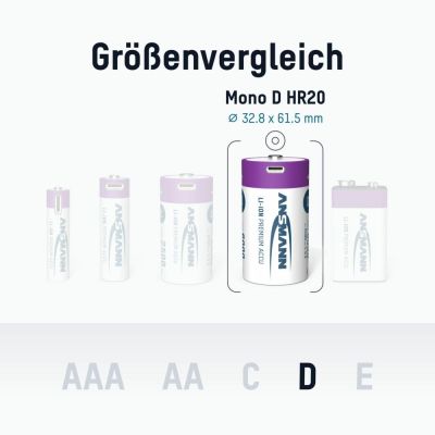 10. Ansmann 1314-0005 Haushaltsbatterie Wiederaufladbarer Akku D Lithium-Ionen (Li-Ion)