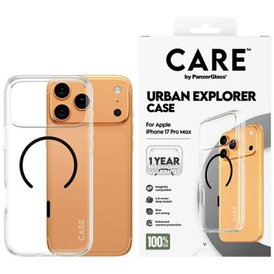 CARE by PanzerGlass Flagship Urban Explorer Case mit schwarzem MagSafe für iPhone 17 Pro Max – Transparent