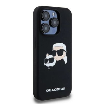 4. Karl Lagerfeld Silikon Karl&Choupette MagSafe Hülle für iPhone 15 Pro – Schwarz