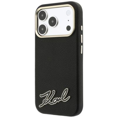 2. Karl Lagerfeld MagSafe-Hülle mit genarbter Oberfläche und Harz-Logo für iPhone 18 Pro / 17 Pro – Schwarz