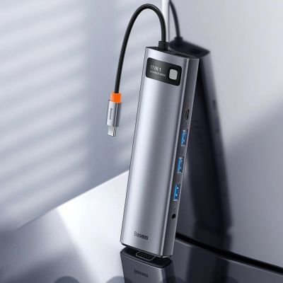 15. Baseus Metal Gleam 11in1 multifunktionaler USB Type C HUB - 3x USB 3.2 Gen 1 5Gbps / USB Type C PD 100W / 3,5 mm Miniklinke AUX / VGA Full HD 60Hz / 2x HDMI 4K 30Hz / TF- und SD-Kartenleser / RJ45 1Gbps grau (CAHUB -CT0G)