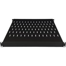 Verstellbarer 19"-Fachboden 1U, Tiefe 500–900 mm, schwarz, 4-Punkt-Befestigung ALANTEC